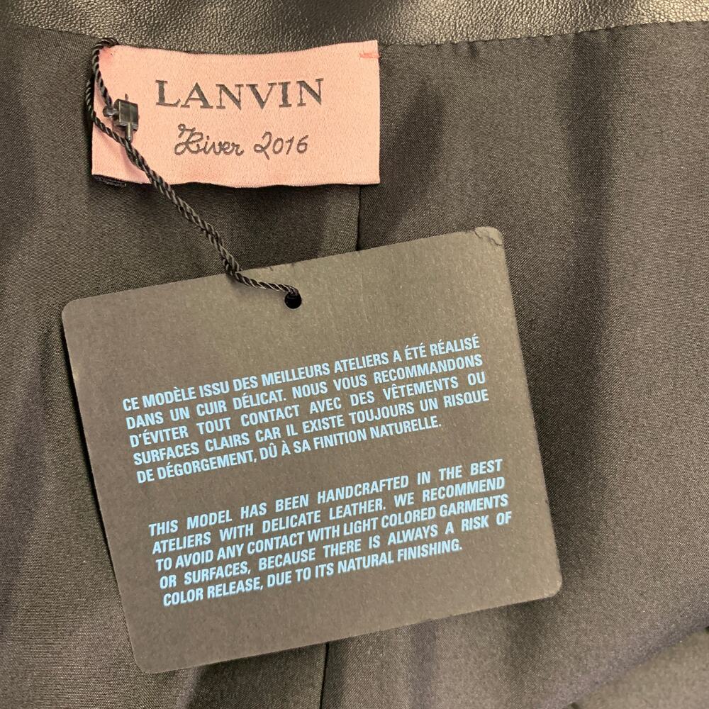 LANVIN 2016 Size M Black Leather Ruffled Lambskin Tulip Knee Length Skirt - Picture 3 of 5